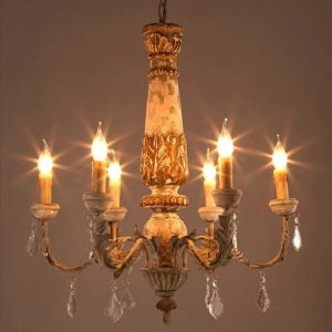 Dřevěný železný vintage křišťálový lustr